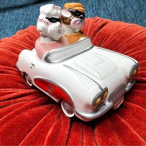 VTG Clay Art "Cruisin' Hounds" Dogs in Corvette Ceramic Salt & Pepper Shakers